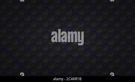 Abstract dark background of black octagon and square tiles with blue gaps between them Stock Vector