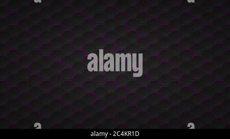 Abstract dark background of black hexagon tiles with purple gaps between them Stock Vector