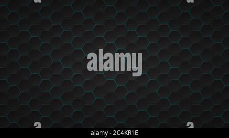Abstract dark background of black hexagon tiles with light blue gaps between them Stock Vector