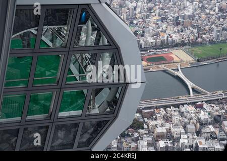 Cityscape from the 450th floor - the Observation Deck also known as 'Tembo Gallery' of the Tokyo Skytree tower. Tokyo, Japan. Stock Photo