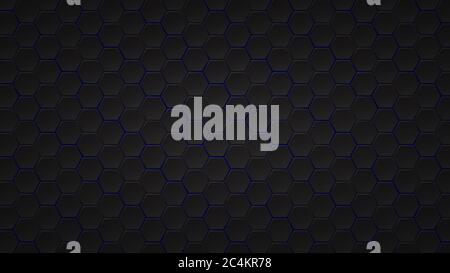 Abstract dark background of black hexagon tiles with blue gaps between them Stock Vector