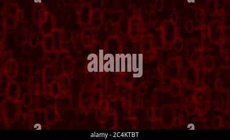 Abstract background of ones and zeros in various sizes, red on black Stock Vector
