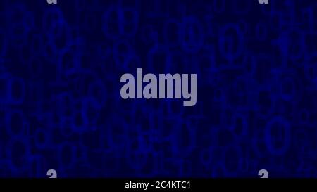 Abstract background of ones and zeros in various sizes, blue on black Stock Vector