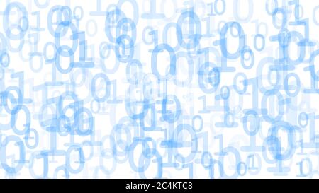 Abstract background of ones and zeros in various sizes, light blue on white Stock Vector