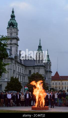 Győr, Hungary - June 04, 2020: 100th anniversary of the Treaty of Trianon,  evening commemoration Stock Photo