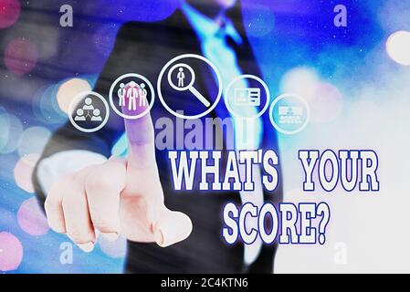 Conceptual Hand Writing Showing What S Your Score Question Concept Meaning Tell Personal Individual Rating Average Results Statistics Information Dig Stock Photo Alamy