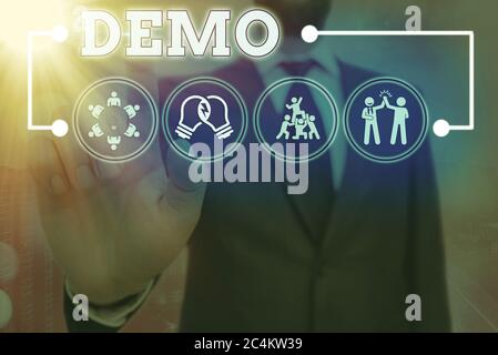 Handwriting text Demo. Conceptual photo exemplification display expression show visual communication reflection Information digital technology network Stock Photo