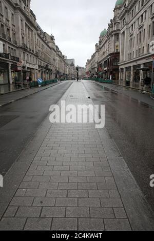 London, UK. 27th June, 2020. New barriers in the road, for added social distancing, on Regent Street in London. Credit: Paul Marriott/Alamy Live News Stock Photo