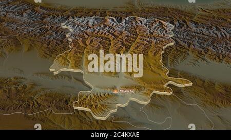 Zoom in on Mtskheta-Mtianeti (region of Georgia) outlined. Oblique ...