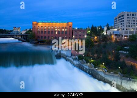 Lower Falls of Spokane River in Major Flood, Riverfront Park, Spokane, Washington State, USA Stock Photo