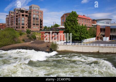 Spokane River in Major Flood, Riverfront Park, Spokane, Washington State, USA Stock Photo