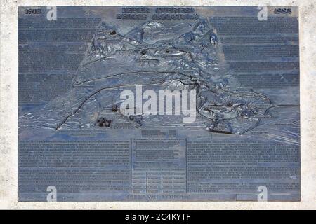 A bas relief with the major First World War Ypres Salient battlefields near the Menin Gate (Menenpoort) in Ypres, Belgium Stock Photo