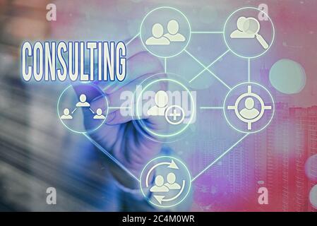 Writing note showing Consulting. Business concept for engaged in giving expert advice to experts or technicians Information digital technology network Stock Photo