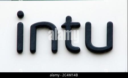 Milton Keynes, UK. 27th June, 2020. Intu logo at one of it's shopping centres.Intu, Britain's largest shopping centre owner with 17 sites in the UK, has called in administrators.The debt-laden firm, whose giant shopping malls include MetroCentre and the Trafford Centre in northern England and Lakeside in the south east, employs around 2,500 staff directly and another 100,000 people work at shops and restaurants inside its centres. Credit: Keith Mayhew/SOPA Images/ZUMA Wire/Alamy Live News Stock Photo