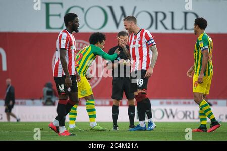 London, UK. 26th June, 2020. Pontus Jansson of Brentford during the Sky Bet Championship match between Brentford and West Bromwich Albion at Griffin Park, London, England on 26 June 2020. Photo by Andrew Aleks/PRiME Media Images. Credit: PRiME Media Images/Alamy Live News Stock Photo