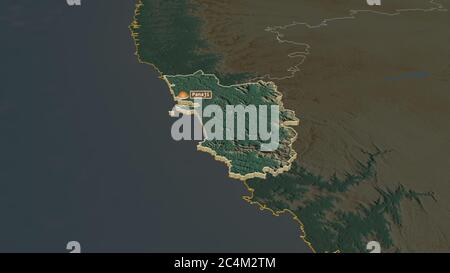 Zoom in on Goa (state of India) outlined. Oblique perspective. Bilevel ...