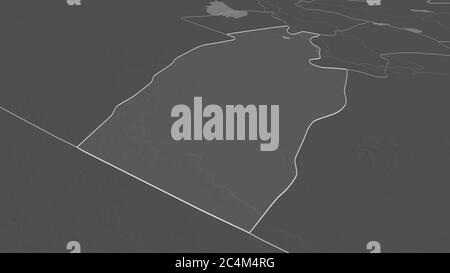 Zoom in on An-Najaf (province of Iraq) outlined. Oblique perspective. Bilevel elevation map with surface waters. 3D rendering Stock Photo