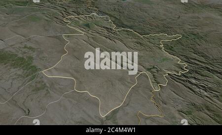 Zoom in on As-Sulaymaniyah (province of Iraq) outlined. Oblique perspective. Satellite imagery. 3D rendering Stock Photo