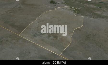 Zoom in on An-Najaf (province of Iraq) outlined. Oblique perspective. Satellite imagery. 3D rendering Stock Photo