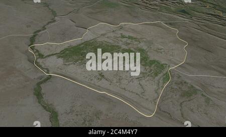 Zoom in on At-Ta'mim (province of Iraq) outlined. Oblique perspective. Satellite imagery. 3D rendering Stock Photo