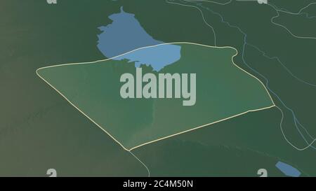 Zoom in on Karbala' (province of Iraq) outlined. Oblique perspective. Topographic relief map with surface waters. 3D rendering Stock Photo