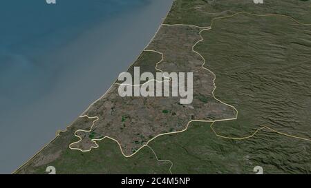 Zoom in on HaMerkaz (district of Israel) outlined. Oblique perspective. Satellite imagery. 3D rendering Stock Photo