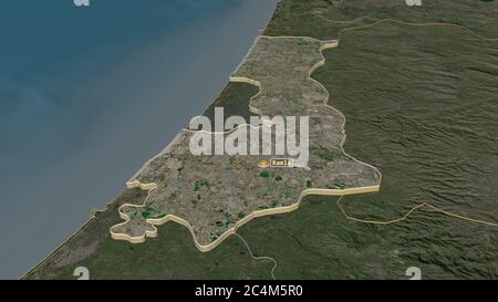 Zoom in on HaMerkaz (district of Israel) extruded. Oblique perspective. Satellite imagery. 3D rendering Stock Photo