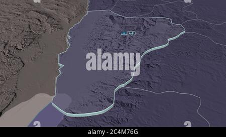 Zoom in on Balqa (province of Jordan) outlined. Oblique perspective ...