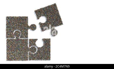 Top View of Puzzle Pieces Formed by Groups of People Coming Together Stock Photo