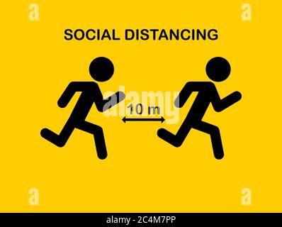 Social distancing icon.Keep Safe Distance 10m. People jogging after lockdown due to coronavirus covid 19. New normal concept. Sign and symbol vector i Stock Vector