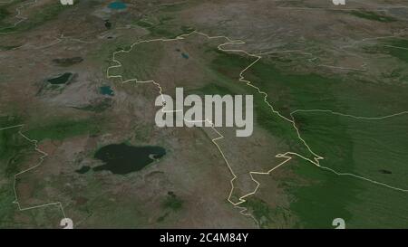 Zoom in on Nyandarua (county of Kenya) outlined. Oblique perspective. Satellite imagery. 3D rendering Stock Photo