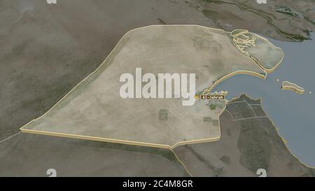 Zoom in on Al Jahrah (province of Kuwait) extruded. Oblique perspective. Satellite imagery. 3D rendering Stock Photo