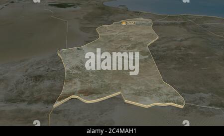 Zoom in on Nalut (district of Libya) extruded. Oblique perspective. Satellite imagery. 3D rendering Stock Photo