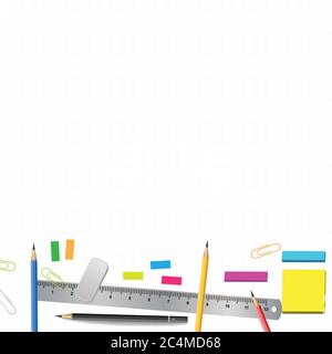 Back to school concept on white color graph style background with stationary decorate as frame. Stock Vector