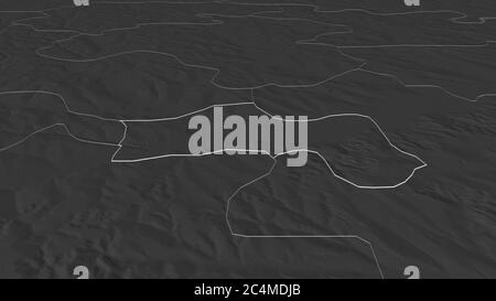 Zoom in on Bălţi (city of Moldova) outlined. Oblique perspective. Bilevel elevation map with surface waters. 3D rendering Stock Photo