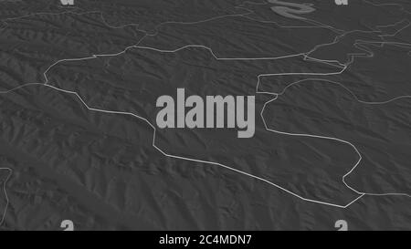 Zoom in on Chişinău (city of Moldova) outlined. Oblique perspective. Bilevel elevation map with surface waters. 3D rendering Stock Photo