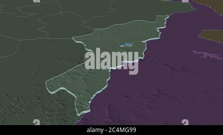Zoom in on Adamawa (state of Nigeria) outlined. Oblique perspective ...