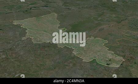 Zoom in on Orenburg (region of Russia) outlined. Oblique perspective. Satellite imagery. 3D rendering Stock Photo