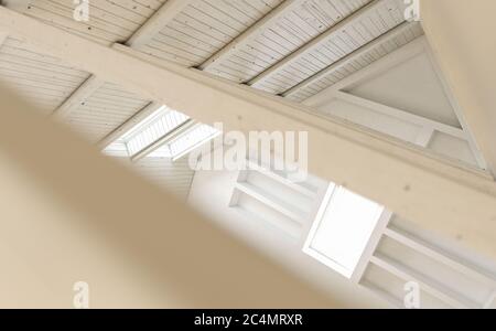 Empty Loft Apartment with a Staircase 3D Rendering Stock Photo