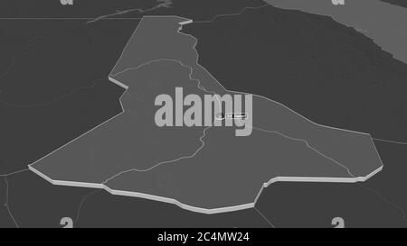 Zoom in on River Nile (state of Sudan) extruded. Oblique perspective. Bilevel elevation map with surface waters. 3D rendering Stock Photo