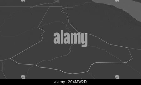 Zoom in on River Nile (state of Sudan) outlined. Oblique perspective. Bilevel elevation map with surface waters. 3D rendering Stock Photo