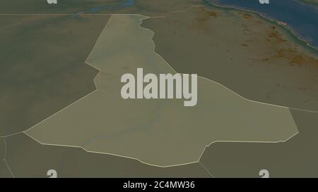 Zoom in on River Nile (state of Sudan) outlined. Oblique perspective. Topographic relief map with surface waters. 3D rendering Stock Photo