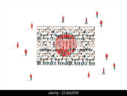 Vector illustration with flag of Japan consisting of people on white background, vector illustration Stock Vector