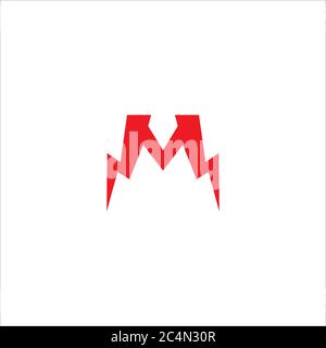 Letter M Initial Logo Design Template Isolated On White Background. Alphabet Thunder Logo Concept. Red Color Theme. Stock Vector