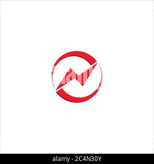 Letter N Initial Logo Design Template. Alphabet Thunder with Vortex Logo Concept. Red Color Theme. Isolated On White Background Stock Vector
