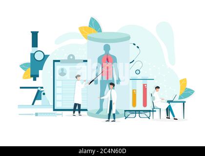 Medical research concept, scientists in laboratory researching human body Stock Vector