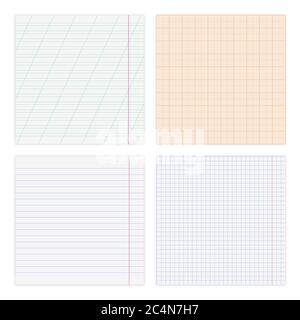 Set of various paper sheets, in a cage, line and graph, isolated on white background, vector illustration. Stock Vector