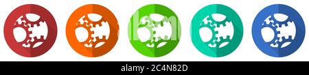 Gear icon set, red, blue, green and orange flat design web buttons isolated on white background, vector illustration Stock Vector