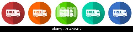 Free delivery icon set, red, blue, green and orange flat design web buttons isolated on white background, vector illustration Stock Vector