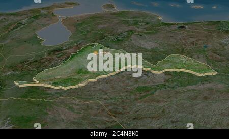 Zoom in on Barinas (state of Venezuela) extruded. Oblique perspective. Satellite imagery. 3D rendering Stock Photo